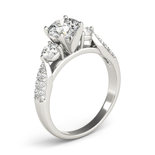 Opulent Three-Stone Round Diamond Engagement Ring — 9K/18K Gold & Platinum