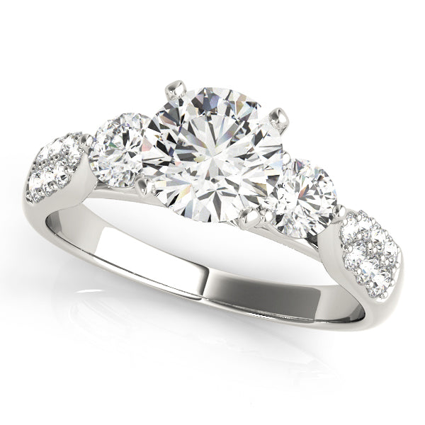 Opulent Three-Stone Round Diamond Engagement Ring — 9K/18K Gold & Platinum