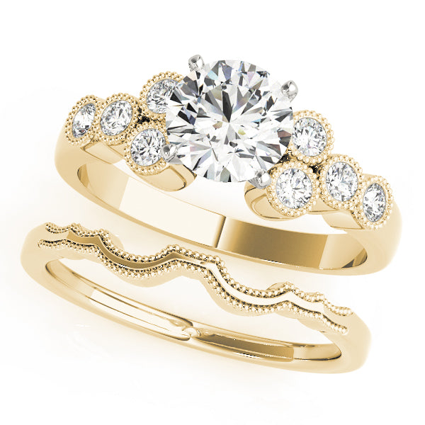 Celestial Cluster Sides Round Diamond Engagement Ring — 9K/18K Gold & Platinum