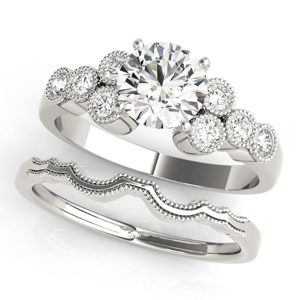 Celestial Cluster Sides Round Diamond Engagement Ring — 9K/18K Gold & Platinum
