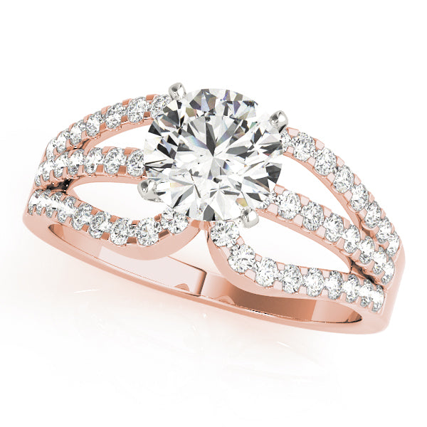 Crowned Multi-Row Round Diamond Engagement Ring — 9K/18K Gold & Platinum