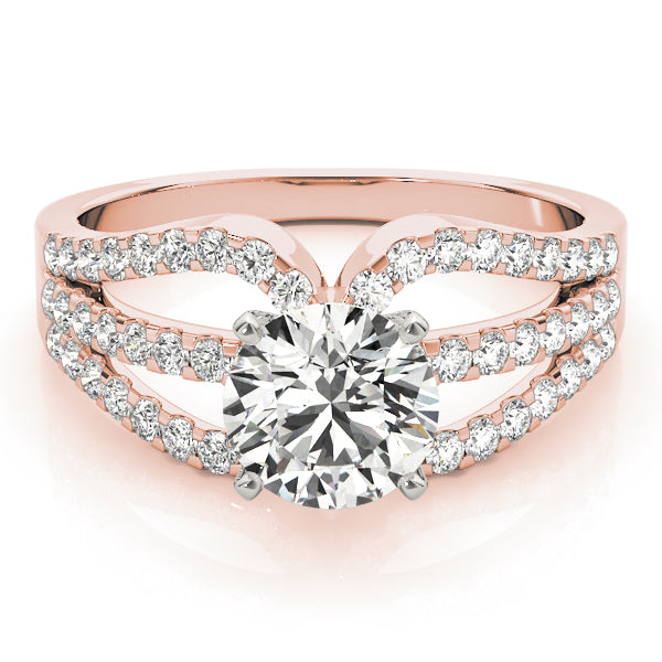 Crowned Multi-Row Round Diamond Engagement Ring — 9K/18K Gold & Platinum