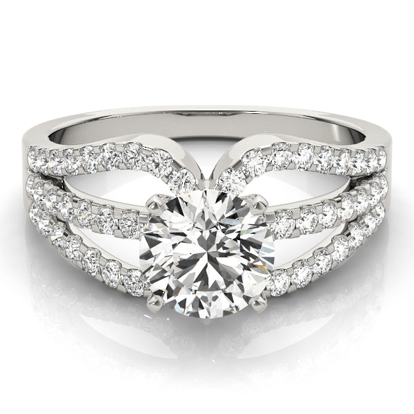 Crowned Multi-Row Round Diamond Engagement Ring — 9K/18K Gold & Platinum