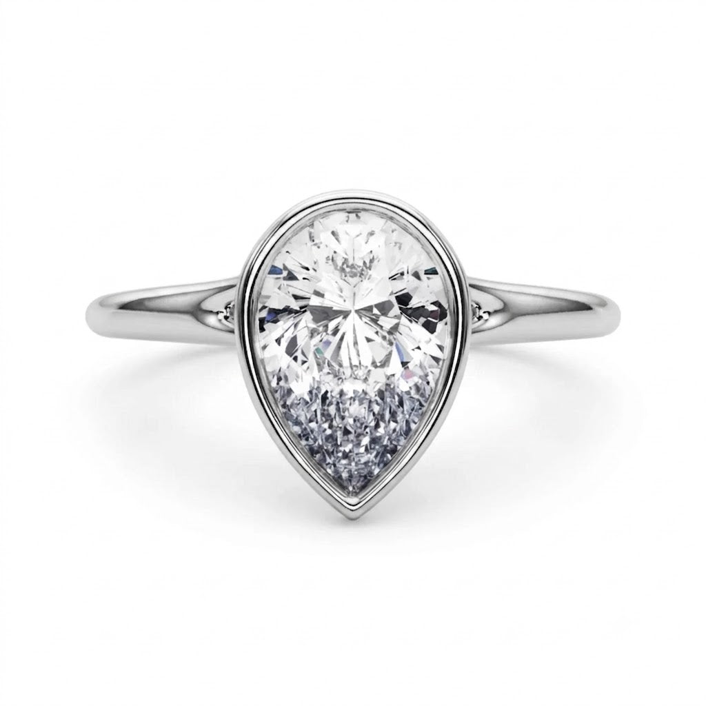 IGI Lab-Grown Pear Diamond Solitaire Engagement Ring | Bezel Set | UK Made