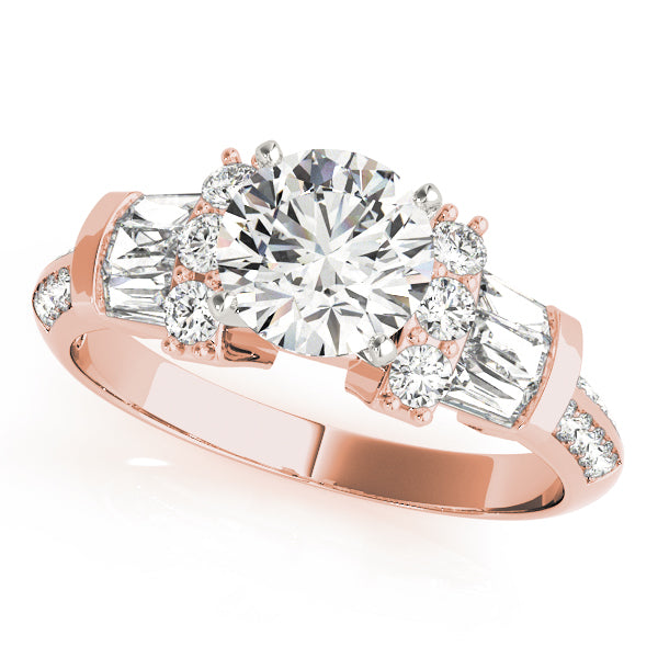Resplendent Fancy Shape Baguette Remounts Round Diamond Engagement Ring — 9K/18K Gold & Platinum