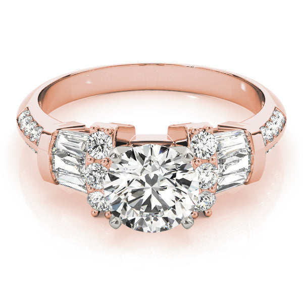 Resplendent Fancy Shape Baguette Remounts Round Diamond Engagement Ring — 9K/18K Gold & Platinum