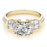 Resplendent Fancy Shape Baguette Remounts Round Diamond Engagement Ring — 9K/18K Gold & Platinum