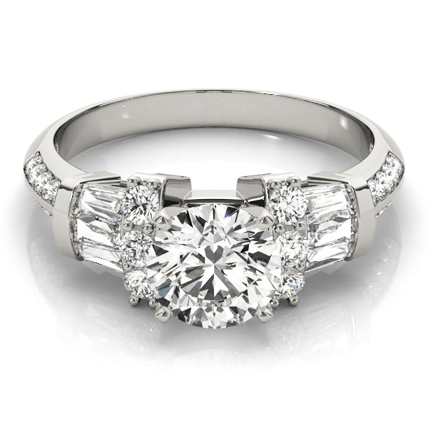Resplendent Fancy Shape Baguette Remounts Round Diamond Engagement Ring — 9K/18K Gold & Platinum