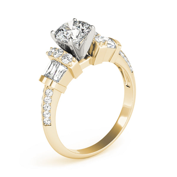 Resplendent Fancy Shape Baguette Remounts Round Diamond Engagement Ring — 9K/18K Gold & Platinum