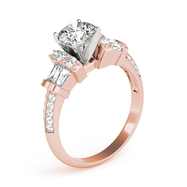 Resplendent Fancy Shape Baguette Remounts Round Diamond Engagement Ring — 9K/18K Gold & Platinum