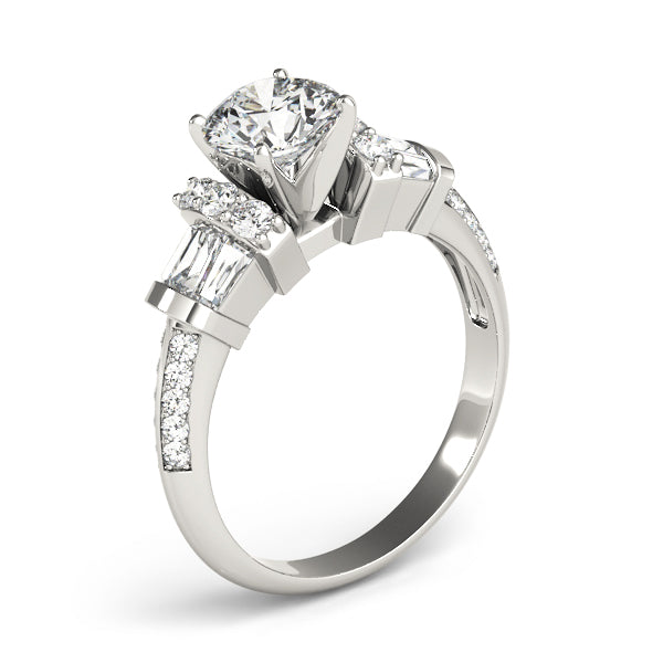 Resplendent Fancy Shape Baguette Remounts Round Diamond Engagement Ring — 9K/18K Gold & Platinum
