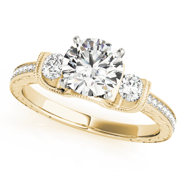 Heirloom Three-Stone Round Diamond Engagement Ring — 9K/18K Gold & Platinum