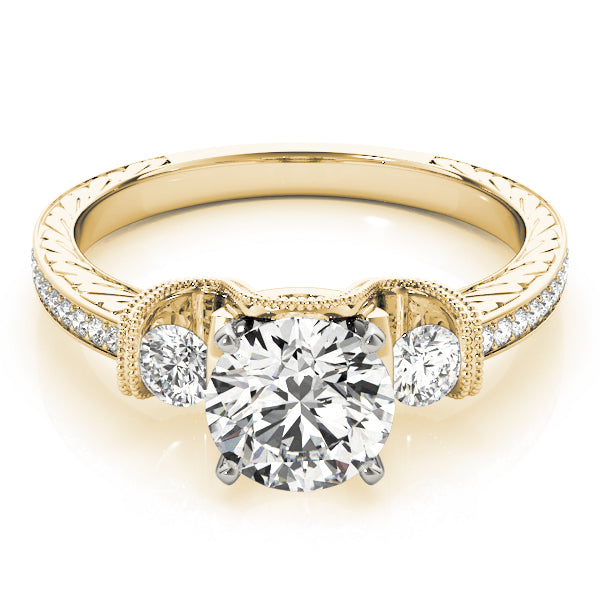 Heirloom Three-Stone Round Diamond Engagement Ring — 9K/18K Gold & Platinum