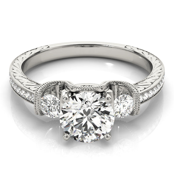 Heirloom Three-Stone Round Diamond Engagement Ring — 9K/18K Gold & Platinum
