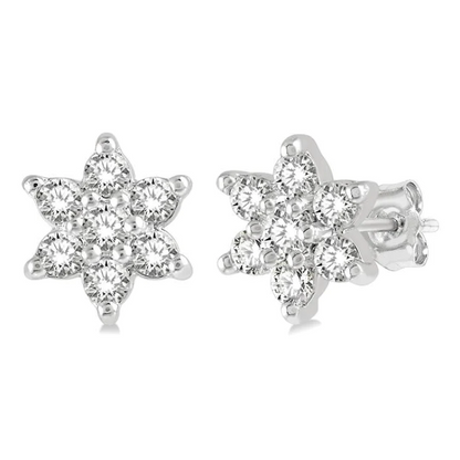 0.30ct Diamond Cluster Flower Shape Earrings White Gold