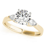 Sculpted Three-Stone Pear Diamond Engagement Ring — 9K/18K Gold & Platinum