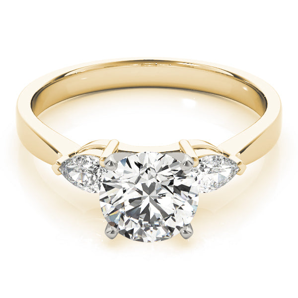 Sculpted Three-Stone Pear Diamond Engagement Ring — 9K/18K Gold & Platinum