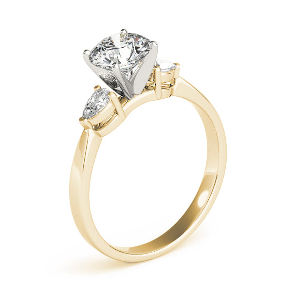 Sculpted Three-Stone Pear Diamond Engagement Ring — 9K/18K Gold & Platinum