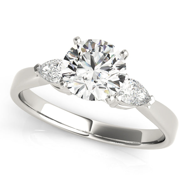 Sculpted Three-Stone Pear Diamond Engagement Ring — 9K/18K Gold & Platinum