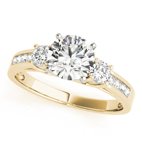 Statement Three-Stone Round Diamond Engagement Ring — 9K/18K Gold & Platinum