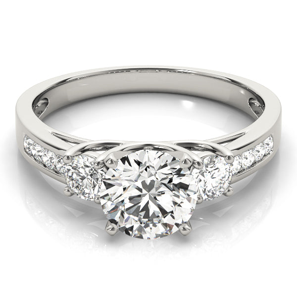Statement Three-Stone Round Diamond Engagement Ring — 9K/18K Gold & Platinum