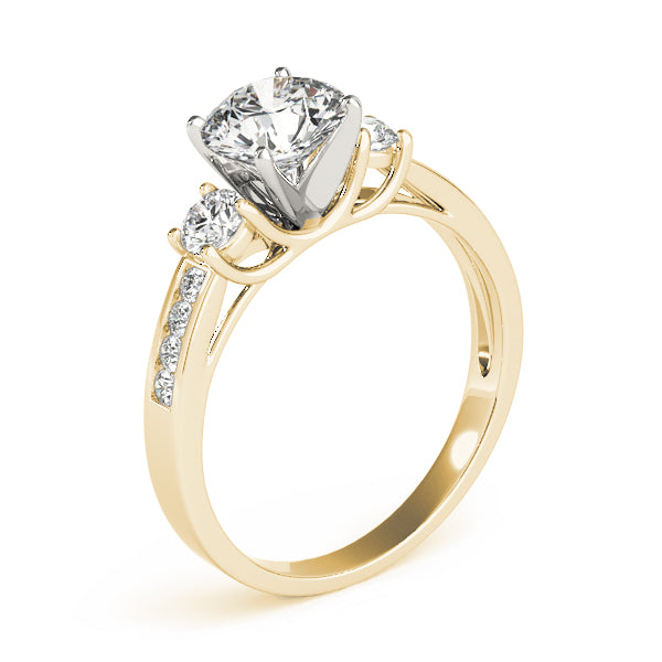 Statement Three-Stone Round Diamond Engagement Ring — 9K/18K Gold & Platinum