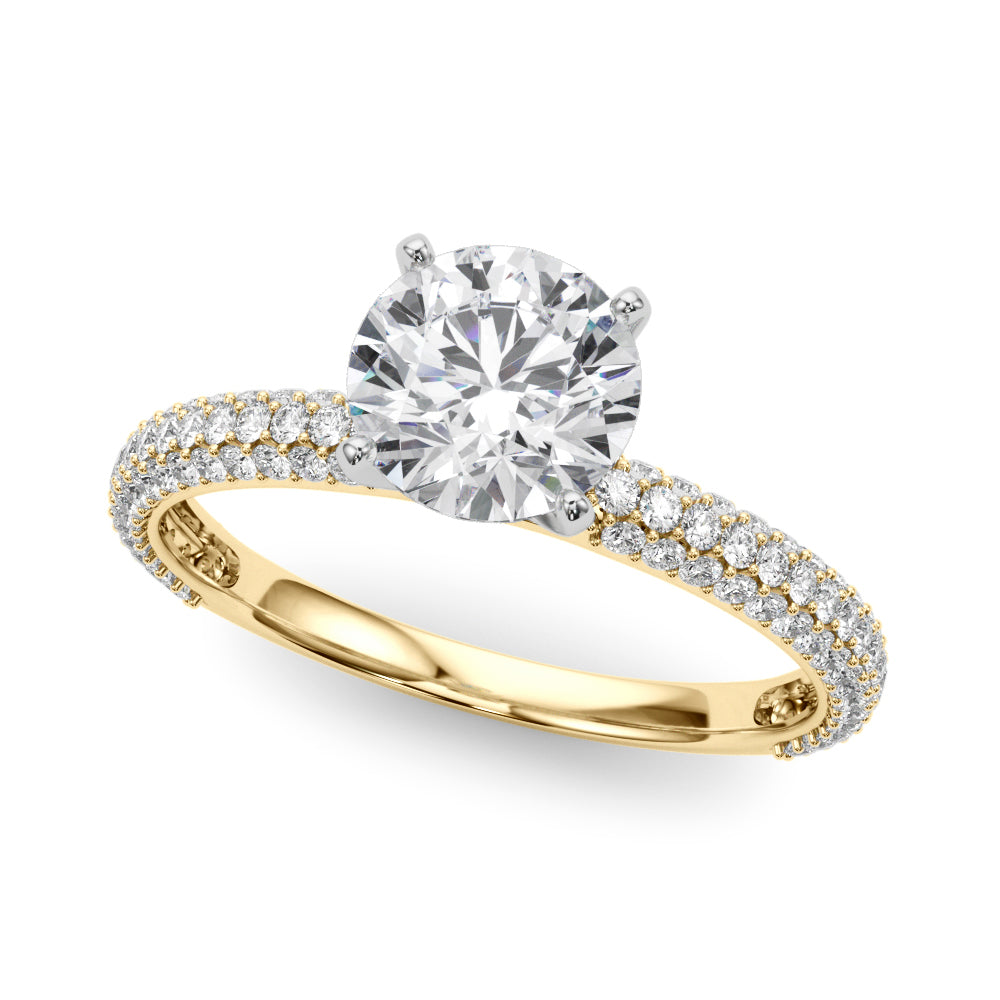 Crowned Pave Round Diamond Engagement Ring — 9K/18K Gold & Platinum
