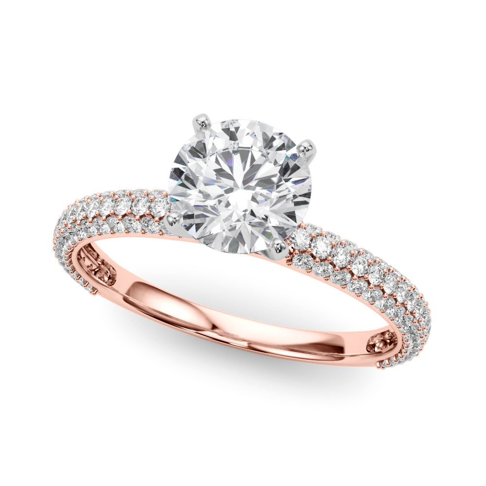 Crowned Pave Round Diamond Engagement Ring — 9K/18K Gold & Platinum