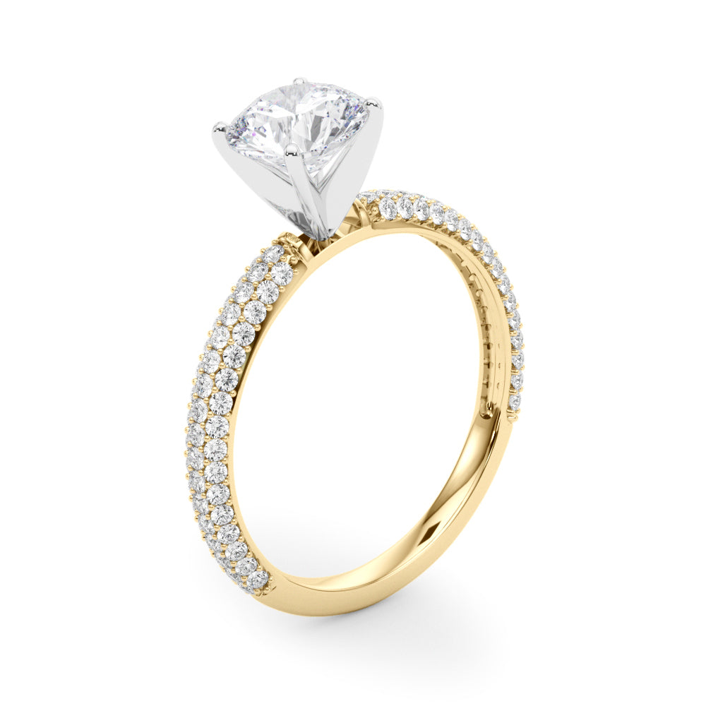 Crowned Pave Round Diamond Engagement Ring — 9K/18K Gold & Platinum