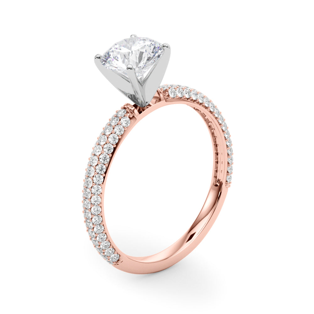 Crowned Pave Round Diamond Engagement Ring — 9K/18K Gold & Platinum