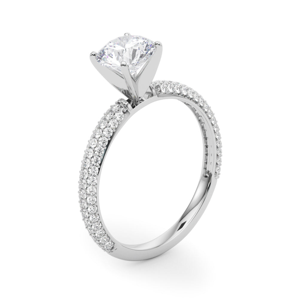 Crowned Pave Round Diamond Engagement Ring — 9K/18K Gold & Platinum
