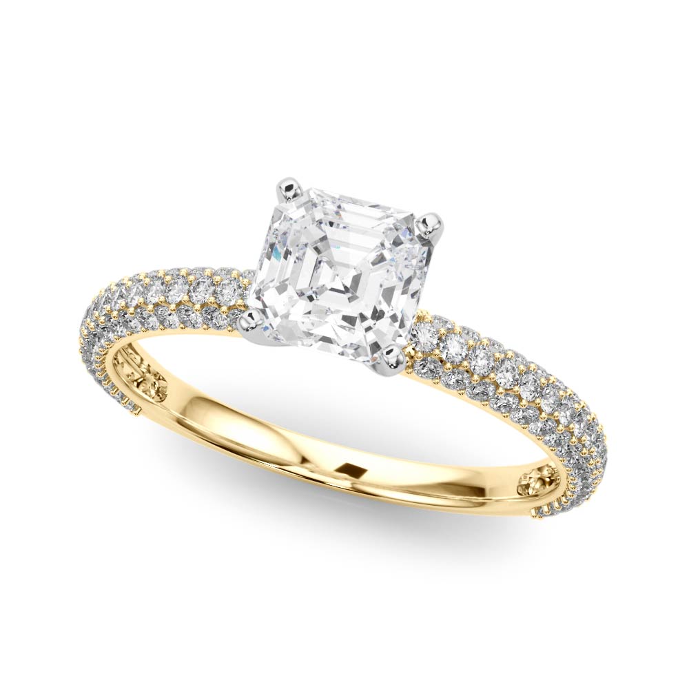 Crowned Pave Round Diamond Engagement Ring — 9K/18K Gold & Platinum