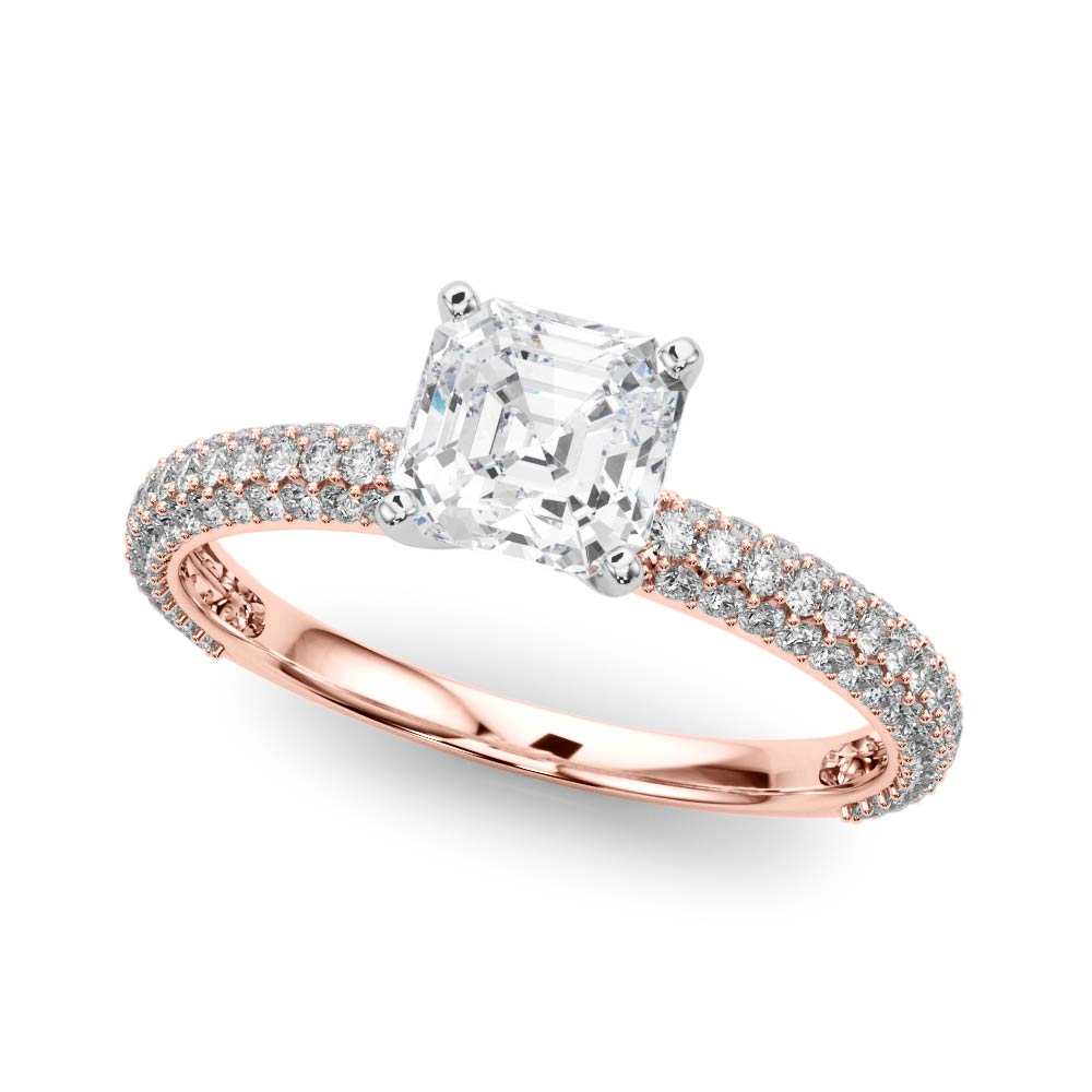 Crowned Pave Round Diamond Engagement Ring — 9K/18K Gold & Platinum
