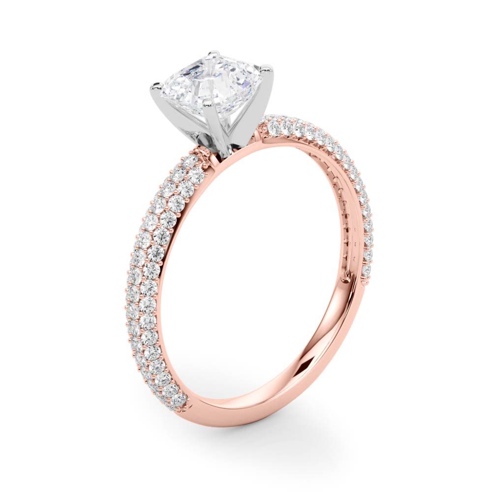 Crowned Pave Round Diamond Engagement Ring — 9K/18K Gold & Platinum