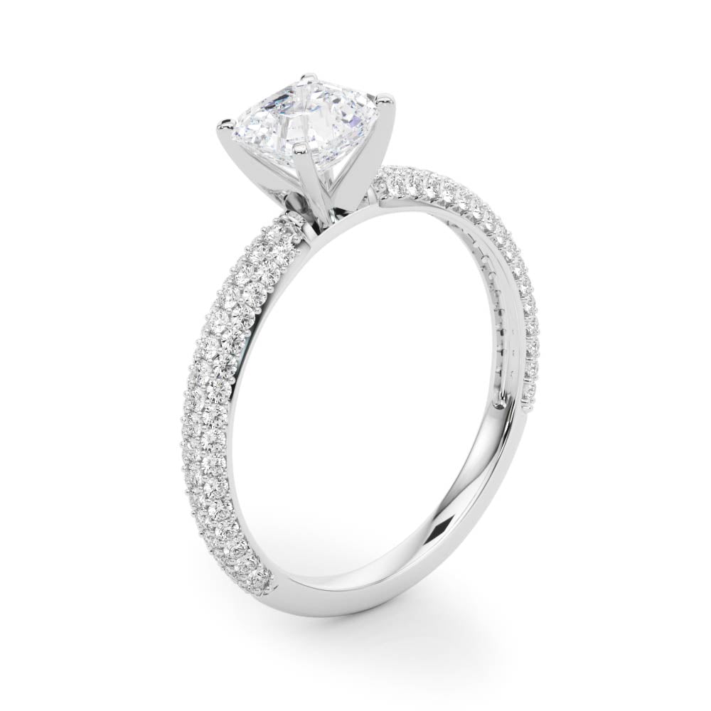 Crowned Pave Round Diamond Engagement Ring — 9K/18K Gold & Platinum
