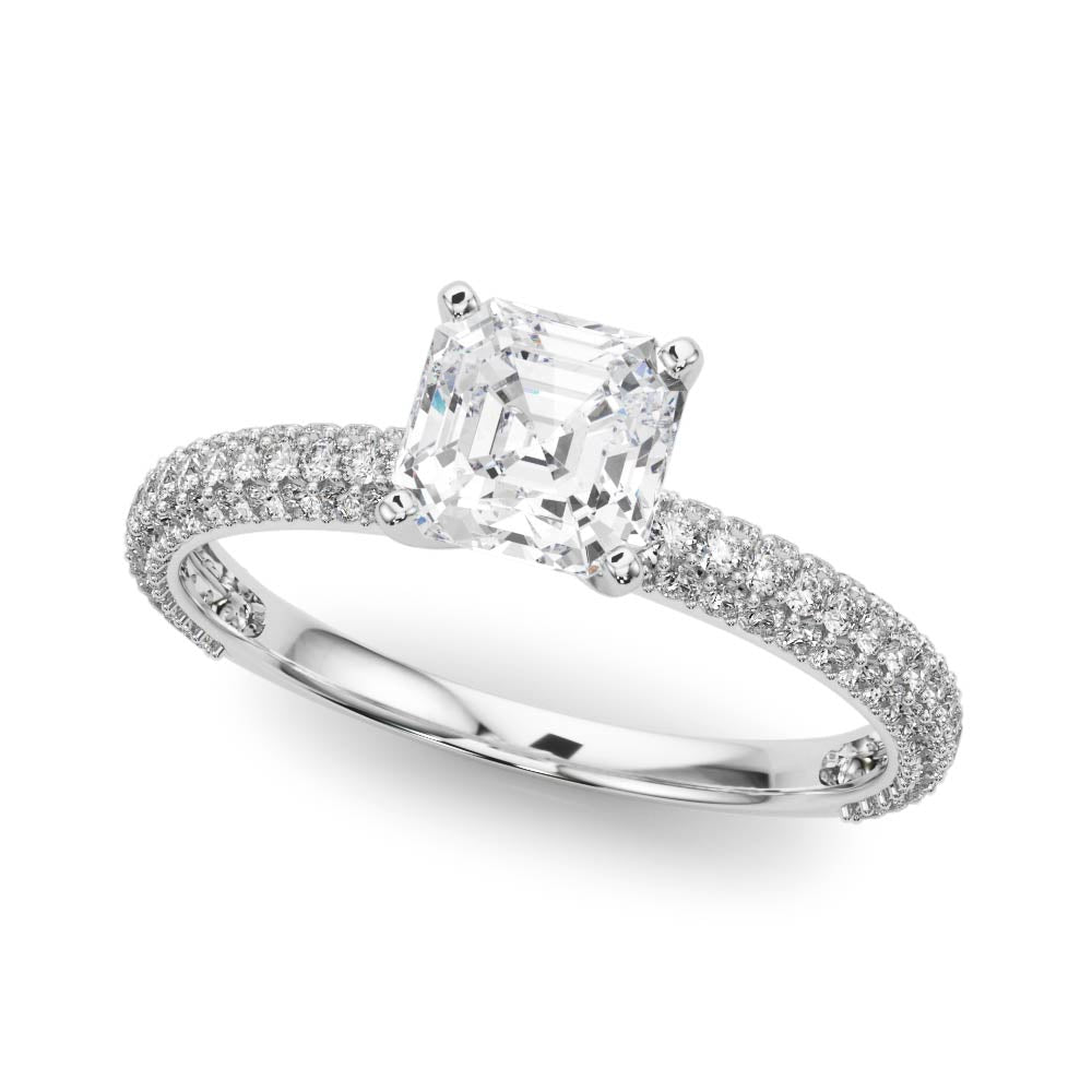 Crowned Pave Round Diamond Engagement Ring — 9K/18K Gold & Platinum