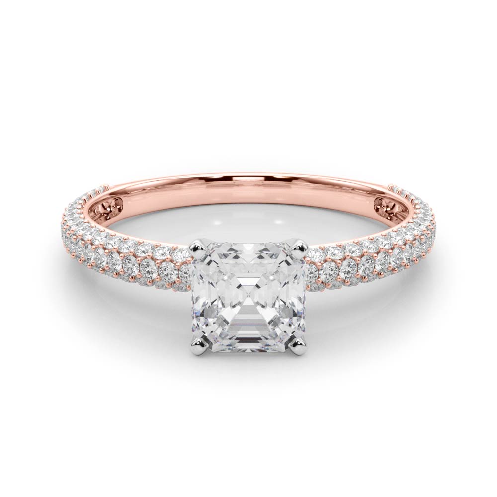 Crowned Pave Round Diamond Engagement Ring — 9K/18K Gold & Platinum