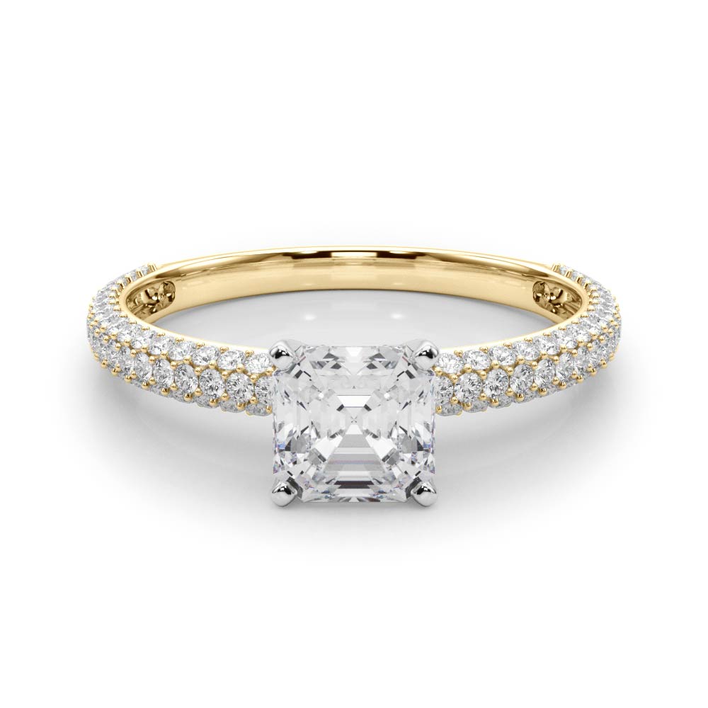 Crowned Pave Round Diamond Engagement Ring — 9K/18K Gold & Platinum