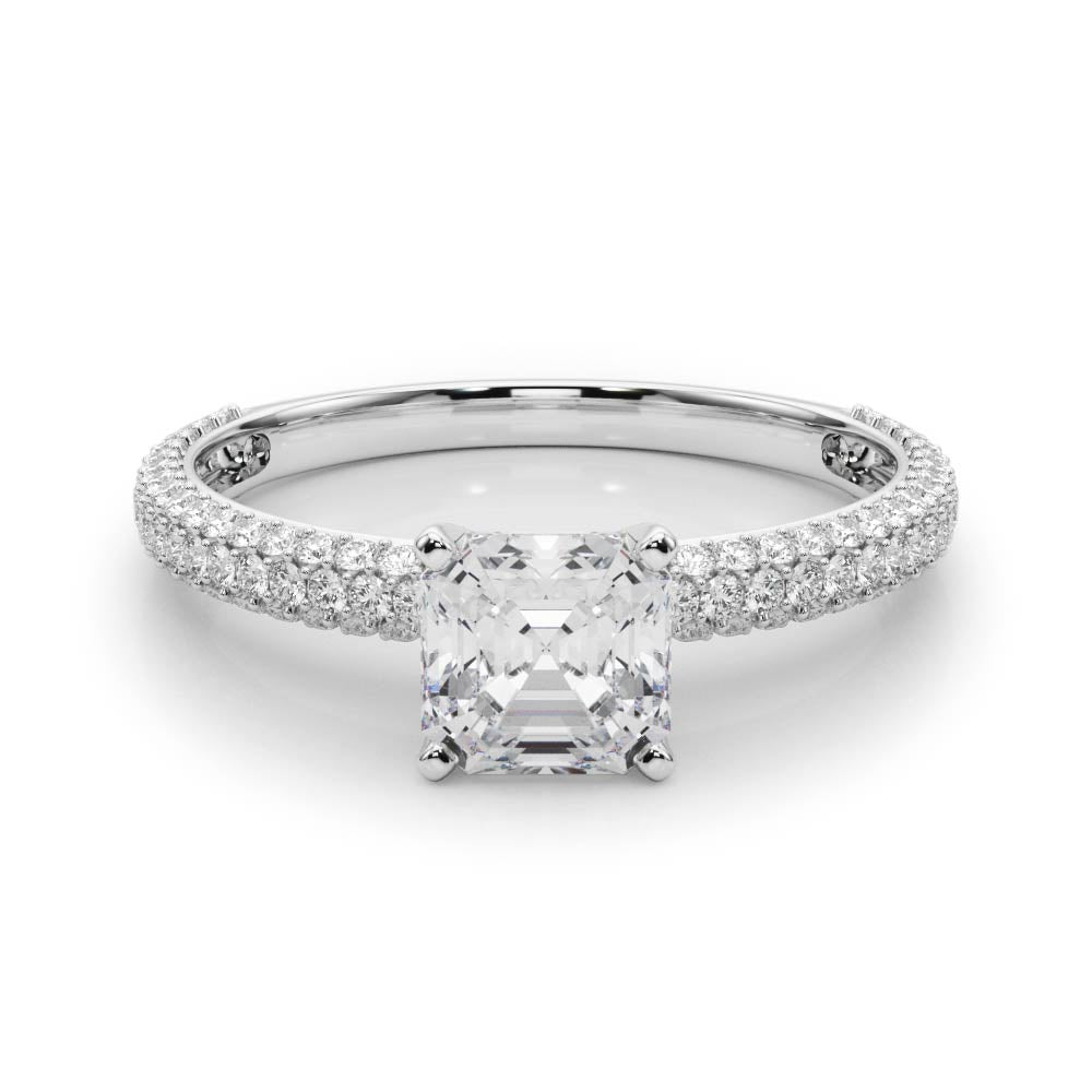 Crowned Pave Round Diamond Engagement Ring — 9K/18K Gold & Platinum