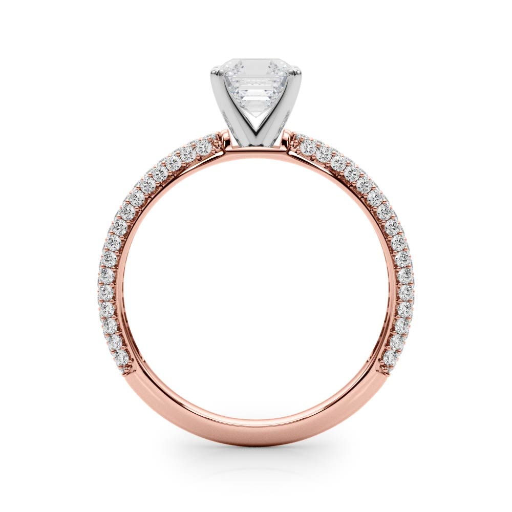 Crowned Pave Round Diamond Engagement Ring — 9K/18K Gold & Platinum