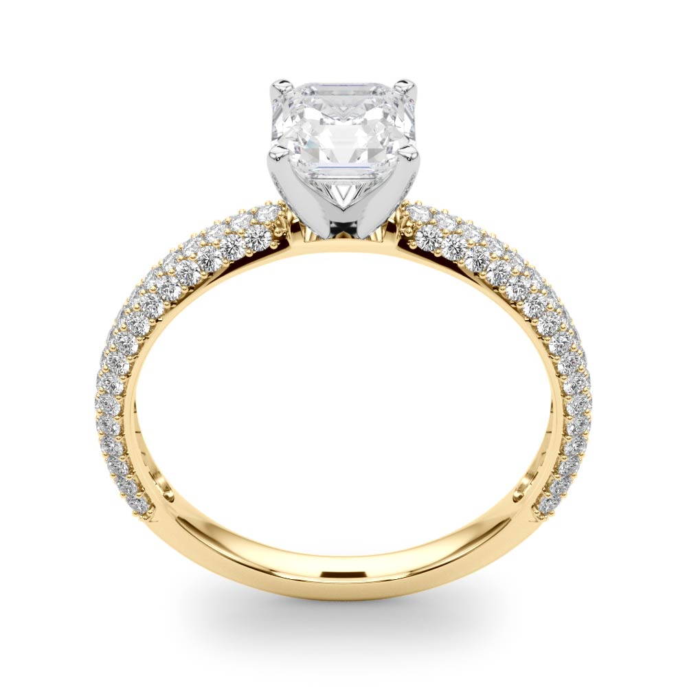 Crowned Pave Round Diamond Engagement Ring — 9K/18K Gold & Platinum