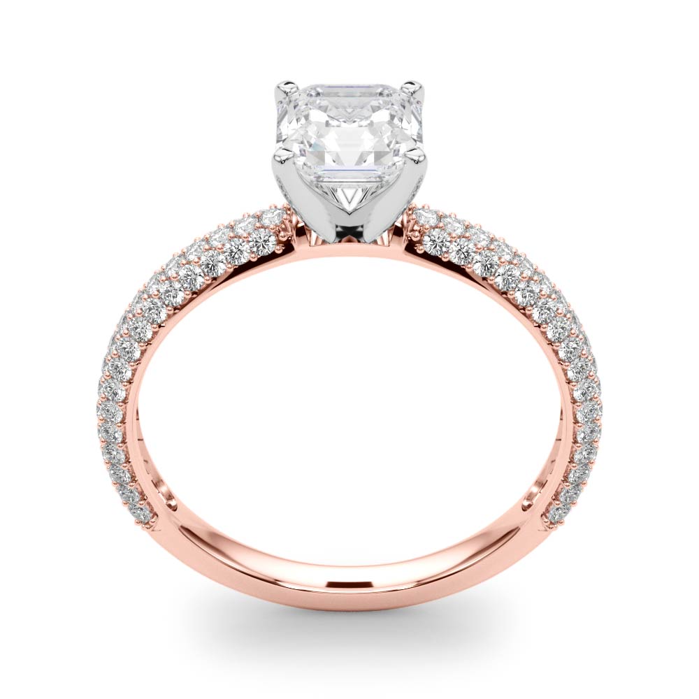 Crowned Pave Round Diamond Engagement Ring — 9K/18K Gold & Platinum