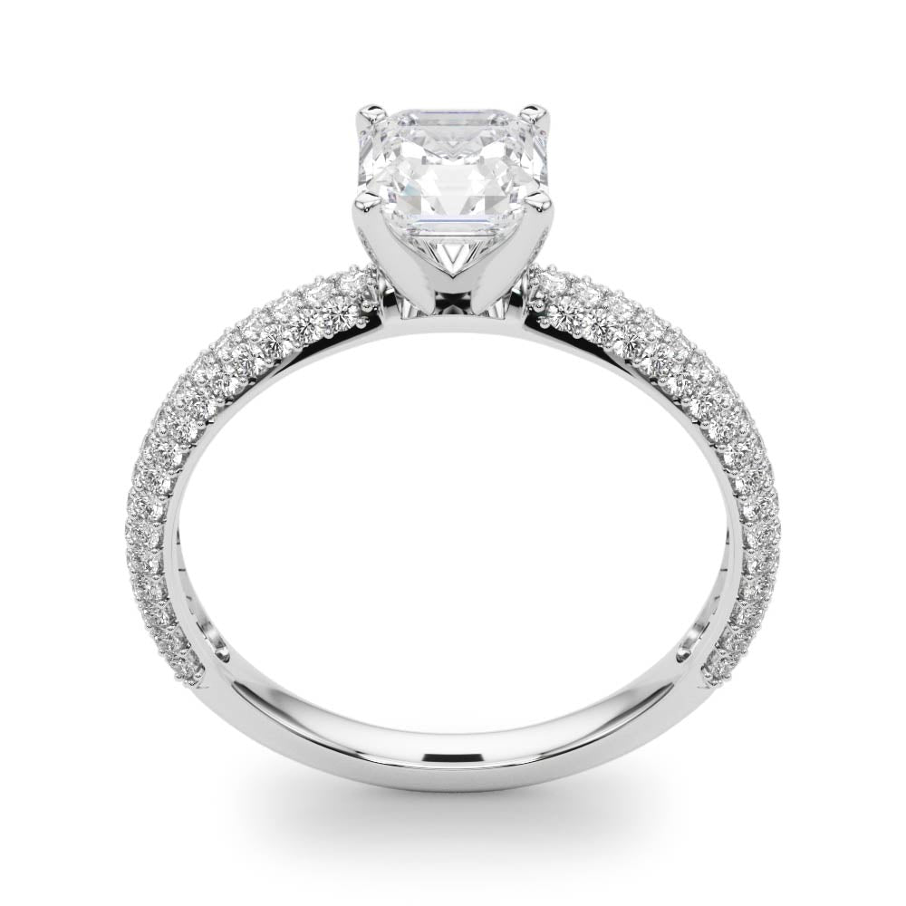 Crowned Pave Round Diamond Engagement Ring — 9K/18K Gold & Platinum