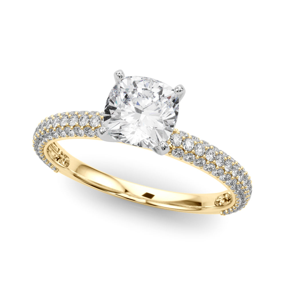 Crowned Pave Round Diamond Engagement Ring — 9K/18K Gold & Platinum