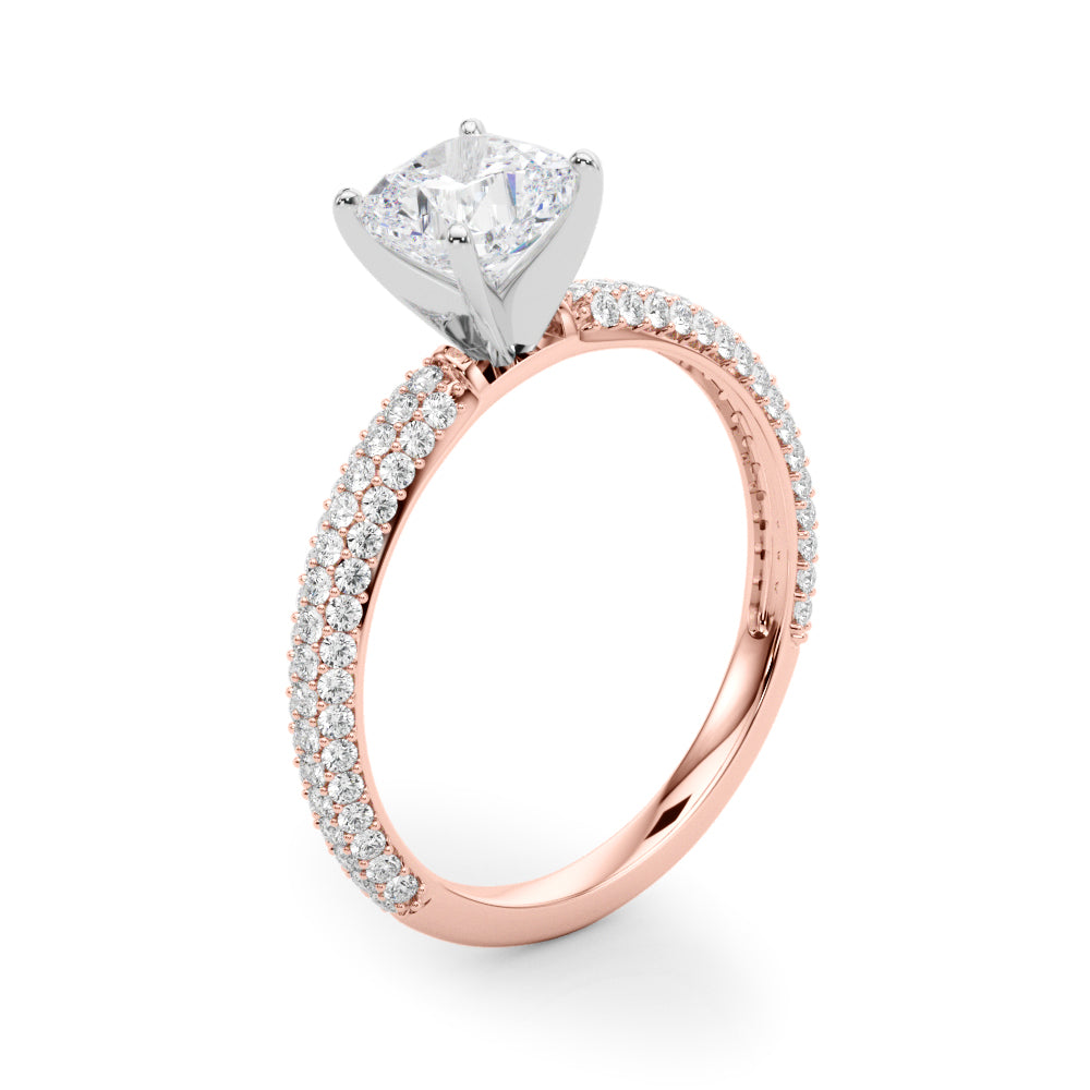 Crowned Pave Round Diamond Engagement Ring — 9K/18K Gold & Platinum