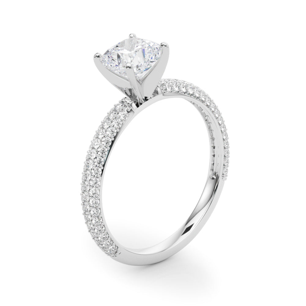 Crowned Pave Round Diamond Engagement Ring — 9K/18K Gold & Platinum