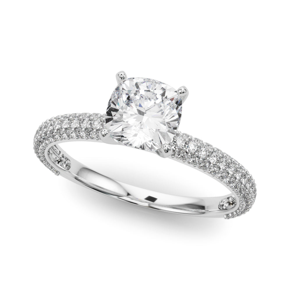 Crowned Pave Round Diamond Engagement Ring — 9K/18K Gold & Platinum