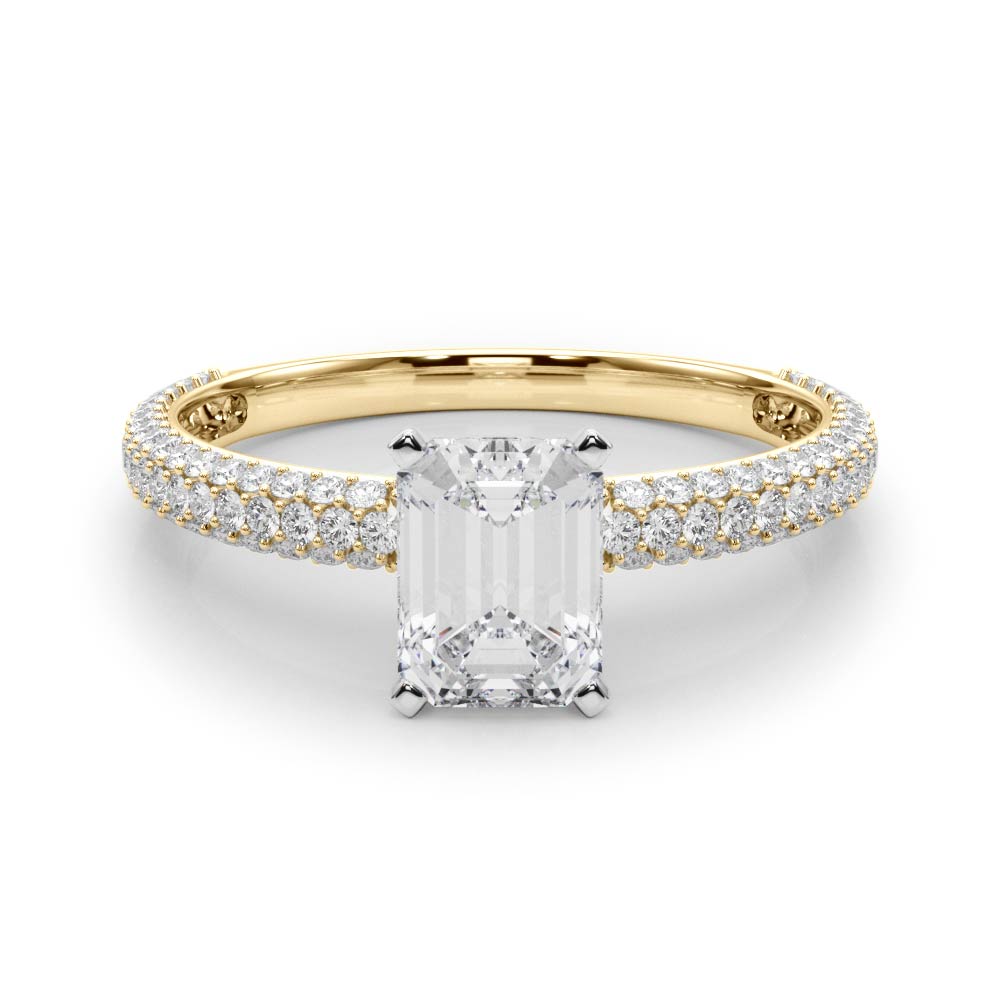 Crowned Pave Round Diamond Engagement Ring — 9K/18K Gold & Platinum