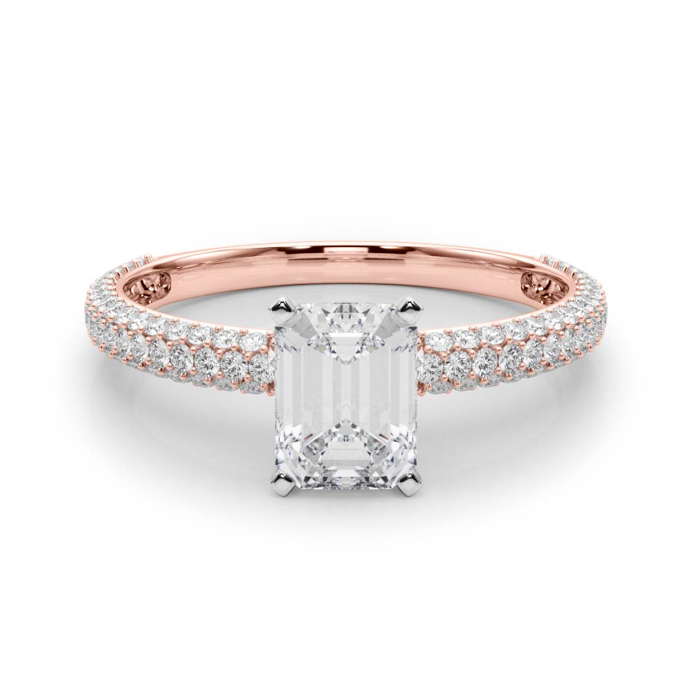 Crowned Pave Round Diamond Engagement Ring — 9K/18K Gold & Platinum