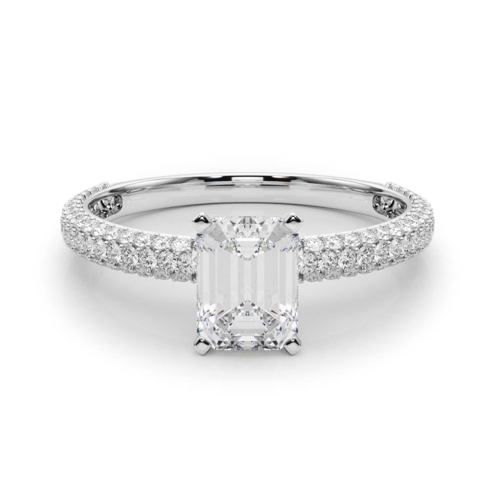 Crowned Pave Round Diamond Engagement Ring — 9K/18K Gold & Platinum